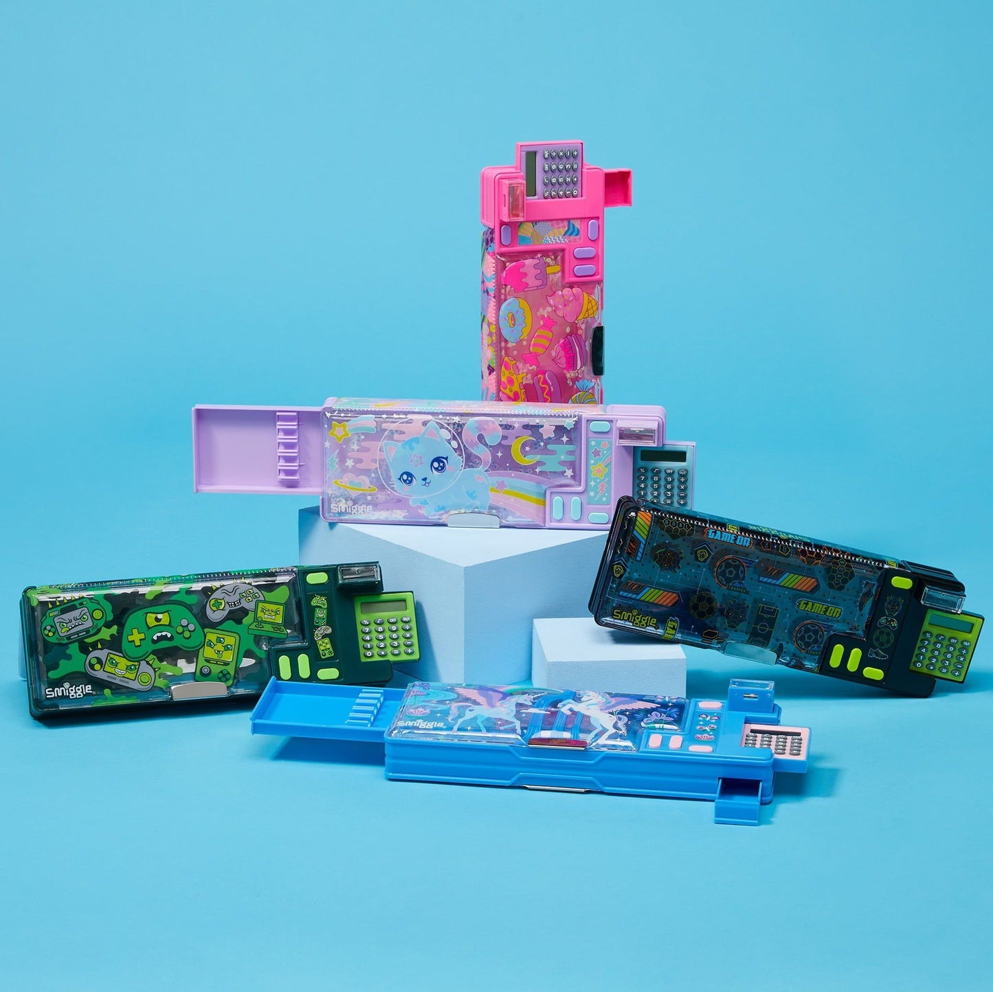 Smiggle - Budz Blues Pop-Out Automatic Pencil Case with Calculator