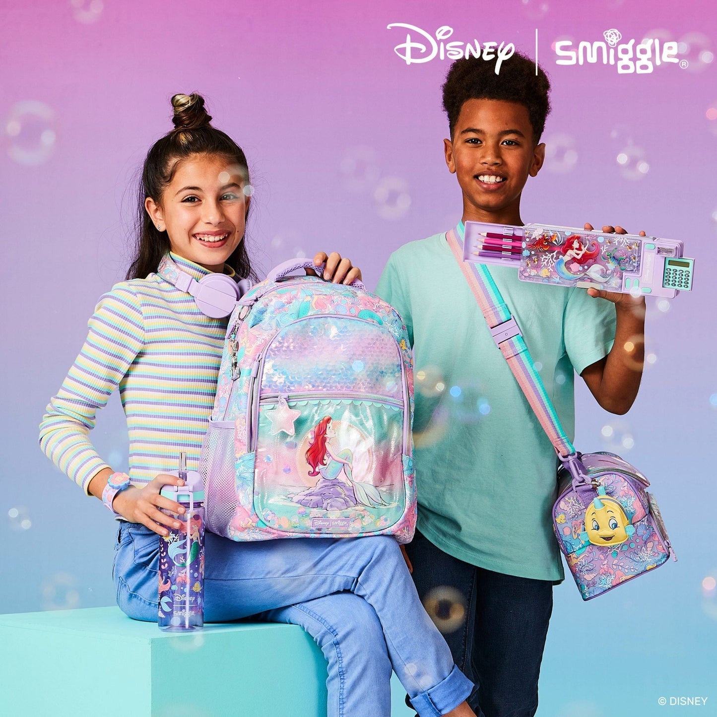 Smiggle - Disney Princess Straw 650ml BPA-Free Water Bottle