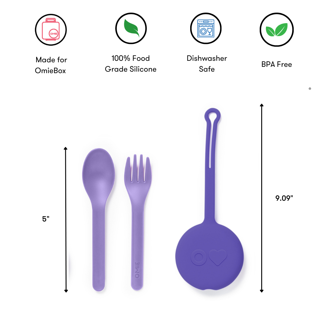 Omiebox - OmiePod Lilac Silicone Fork and Spoon Set