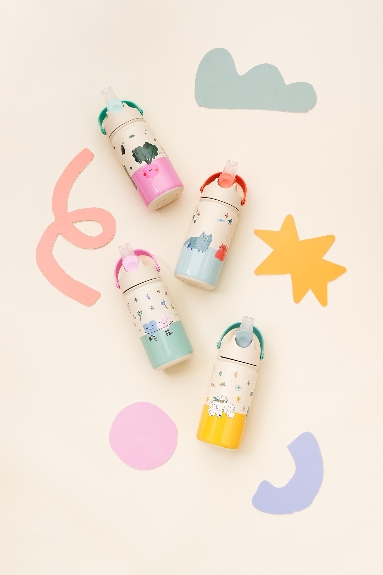The Cotton Cloud - Meowful Cats 420ML Paslanmaz Çelik Gizli Pipetli Matara